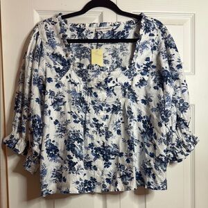 cupcakes & cashmere Blue Floral Blouse